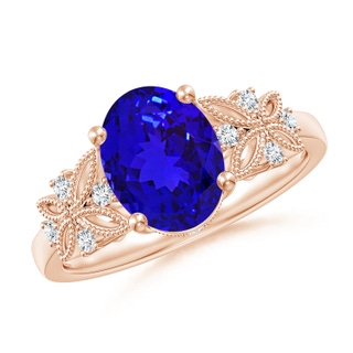 9x7mm AAAA Vintage Style Oval Tanzanite Ring with Diamonds in Rose Gold