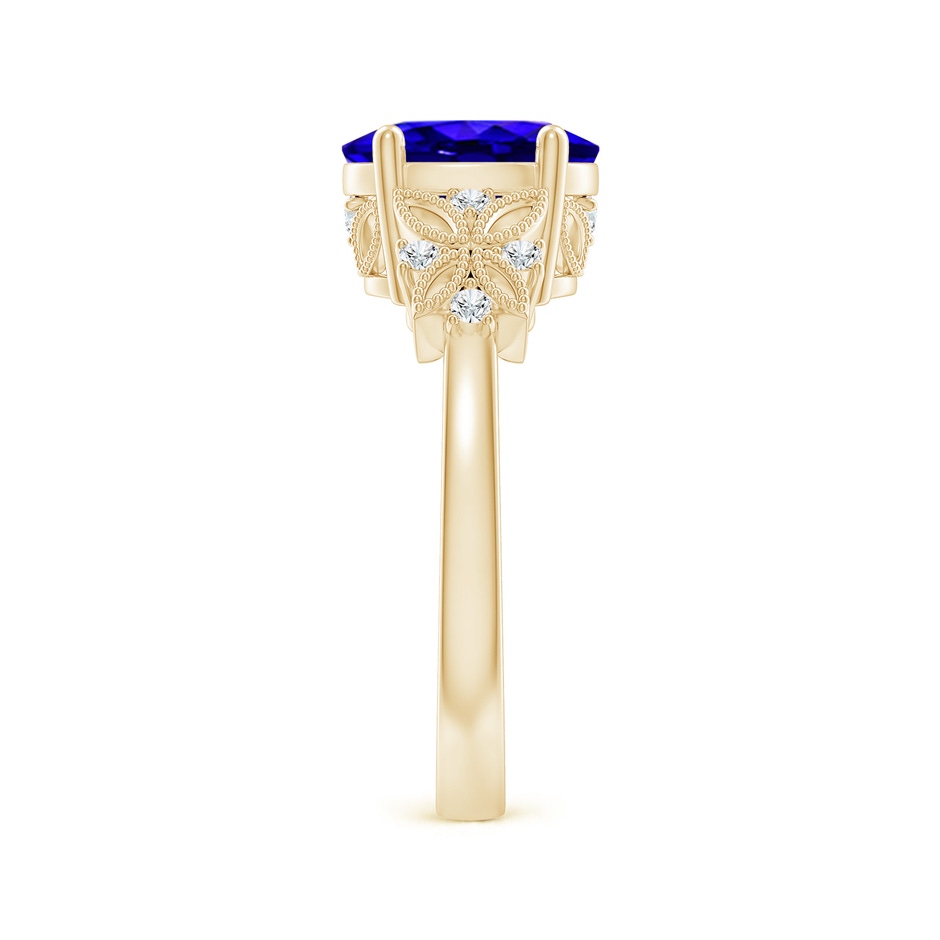 9x7mm AAAA Vintage Style Oval Tanzanite Ring with Diamonds in Yellow Gold side-2