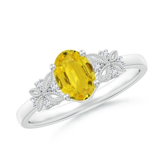 7x5mm AAA Vintage Style Oval Yellow Sapphire Ring with Diamonds in White Gold