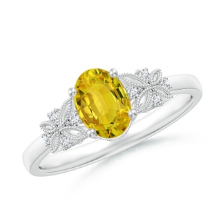 7x5mm AAAA Vintage Style Oval Yellow Sapphire Ring with Diamonds in White Gold