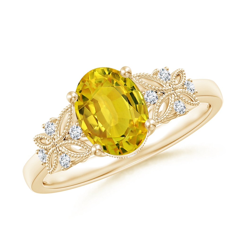 8x6mm AAAA Vintage Style Oval Yellow Sapphire Ring with Diamonds in Yellow Gold