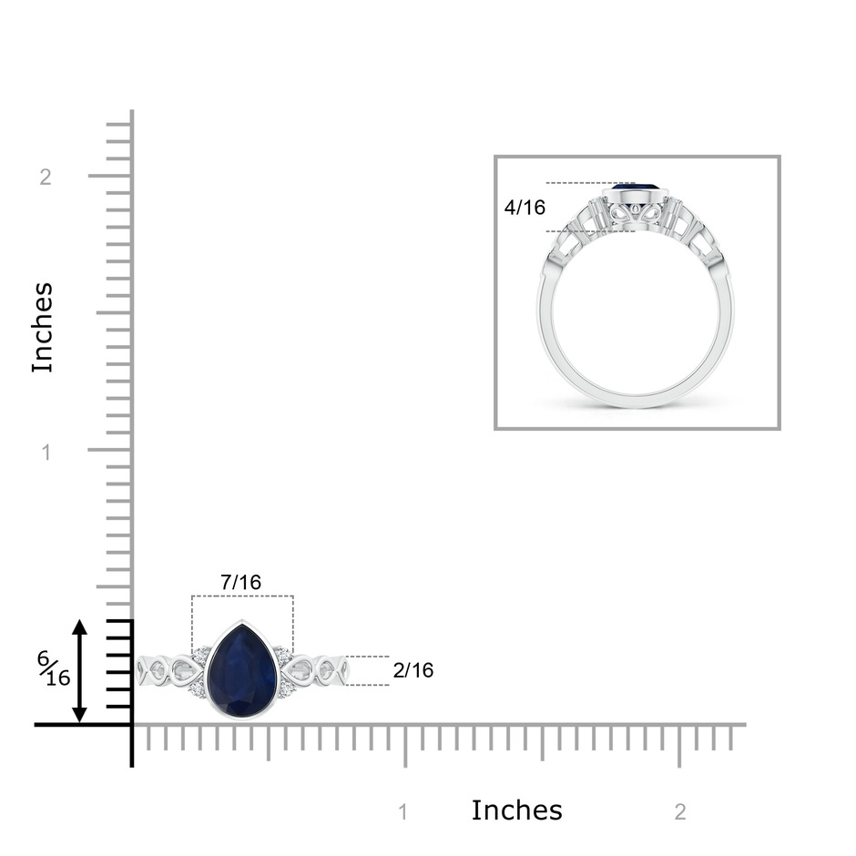 8x6mm A Bezel Set Vintage Pear Sapphire Ring with Diamond Accents in White Gold Product Image