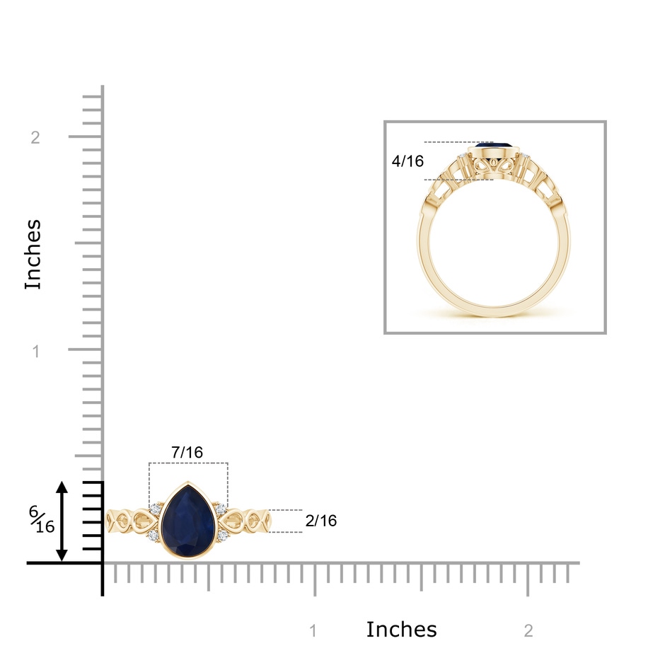 8x6mm A Bezel Set Vintage Pear Sapphire Ring with Diamond Accents in Yellow Gold product image
