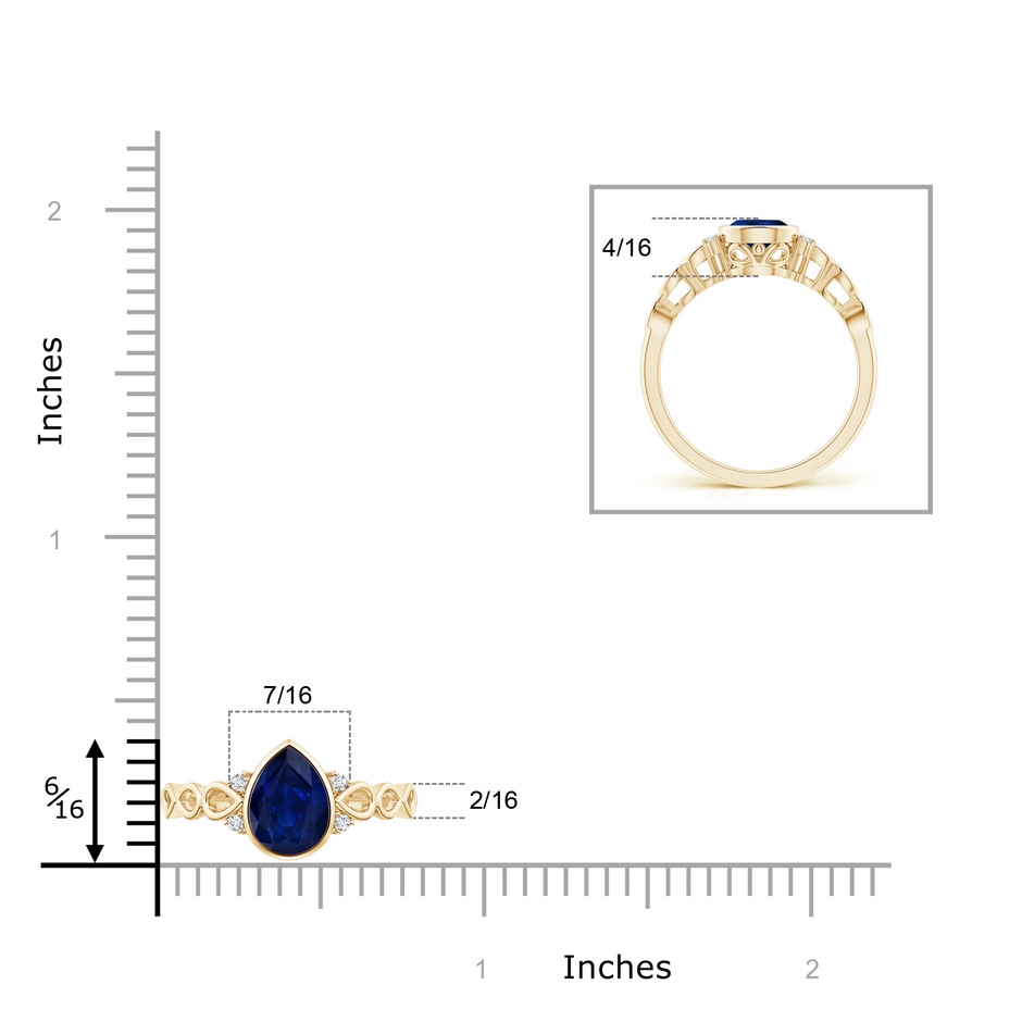 8x6mm AA Bezel Set Vintage Pear Sapphire Ring with Diamond Accents in Yellow Gold product image