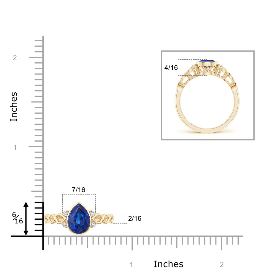 8x6mm AAA Bezel Set Vintage Pear Sapphire Ring with Diamond Accents in Yellow Gold product image