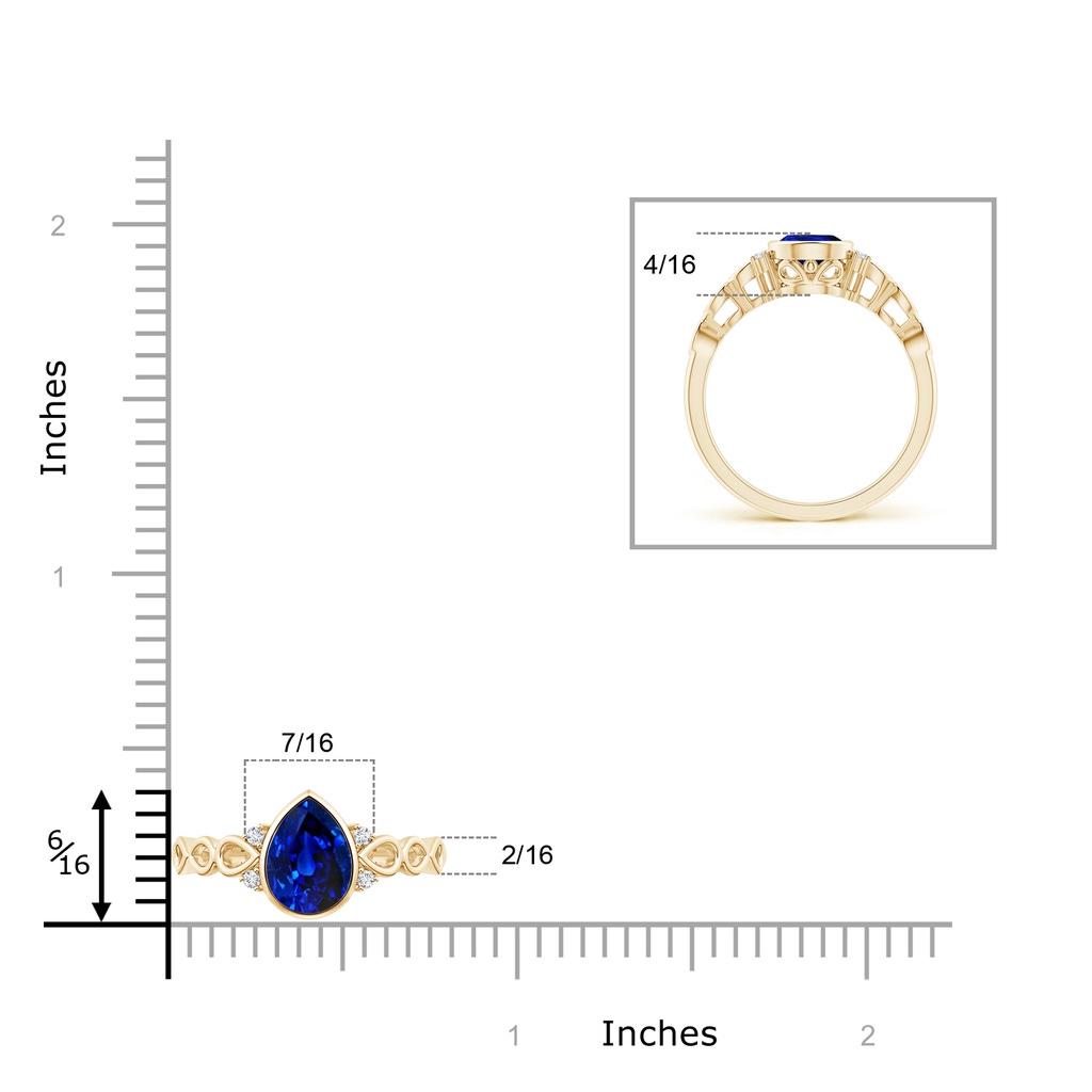 8x6mm AAAA Bezel Set Vintage Pear Sapphire Ring with Diamond Accents in Yellow Gold Product Image