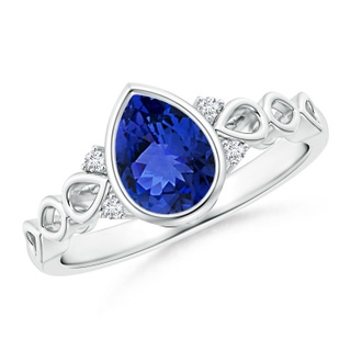 8x6mm AAA Bezel Set Vintage Pear Tanzanite Ring with Diamond Accents in White Gold