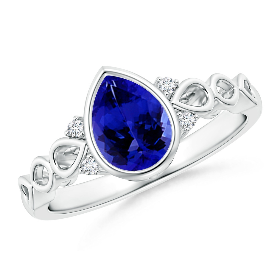 8x6mm AAAA Bezel Set Vintage Pear Tanzanite Ring with Diamond Accents in White Gold 