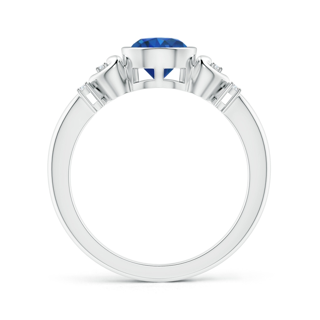 6mm AAA Bezel-Set Round Blue Sapphire Solitaire Ring with Diamonds in White Gold Product Image