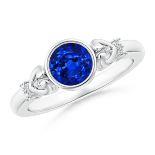 6mm AAAA Bezel-Set Round Blue Sapphire Solitaire Ring with Diamonds in White Gold