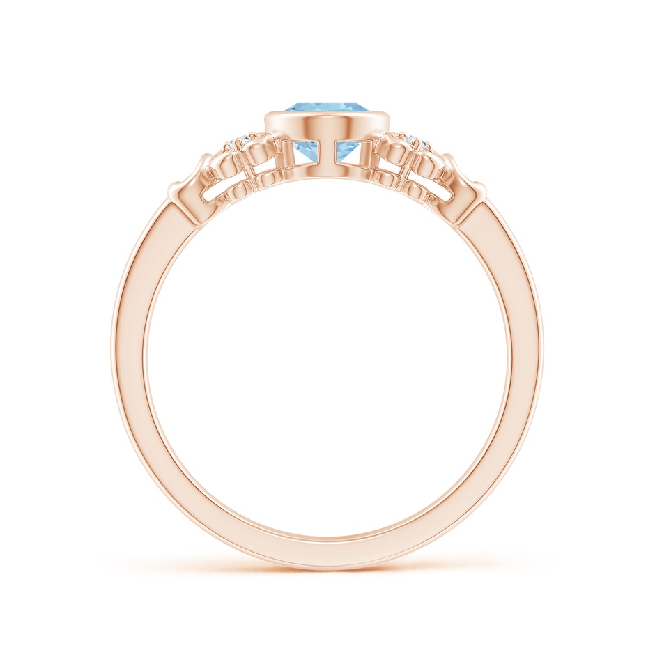 7x5mm AAA Vintage Style Bezel-Set Oval Aquamarine Ring with Diamonds in Rose Gold side-1