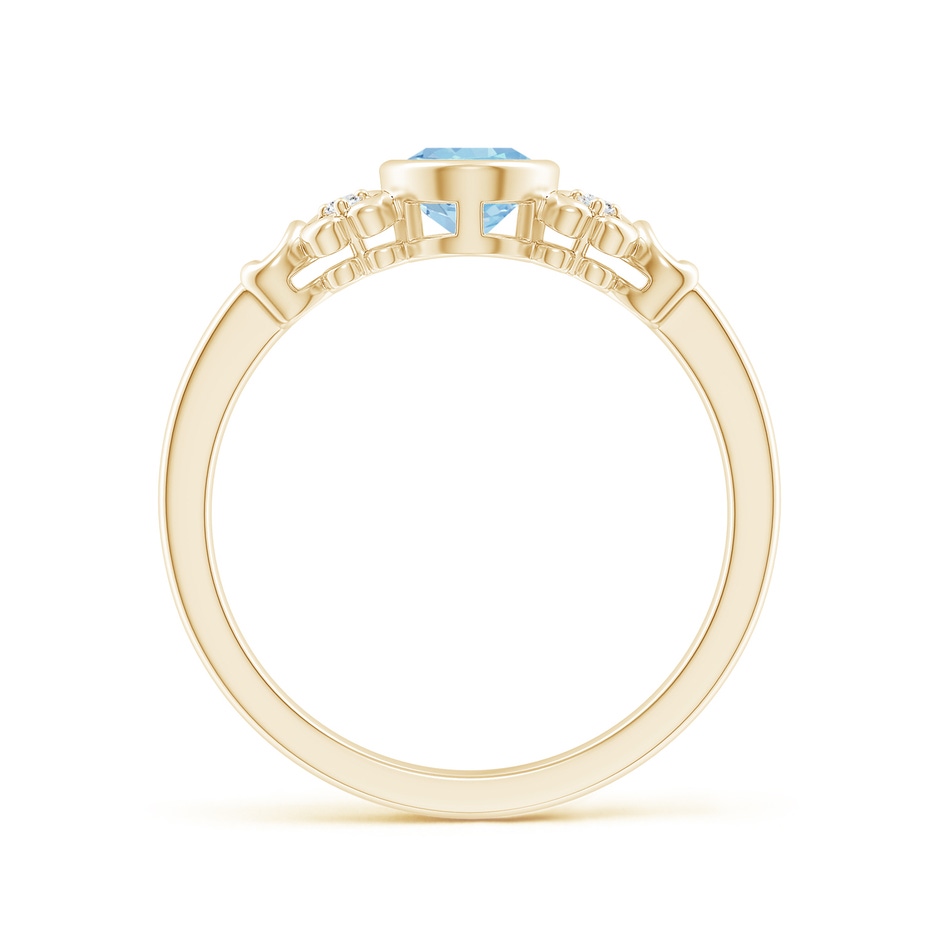 7x5mm AAA Vintage Style Bezel-Set Oval Aquamarine Ring with Diamonds in Yellow Gold side-1