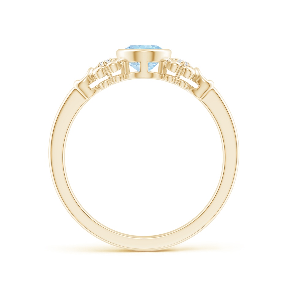 7x5mm AAAA Vintage Style Bezel-Set Oval Aquamarine Ring with Diamonds in Yellow Gold side-1