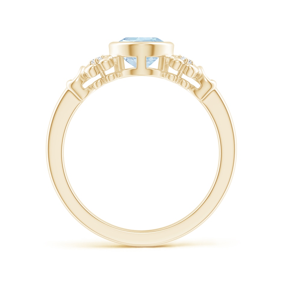 8x6mm AA Vintage Style Bezel-Set Oval Aquamarine Ring with Diamonds in Yellow Gold side-1