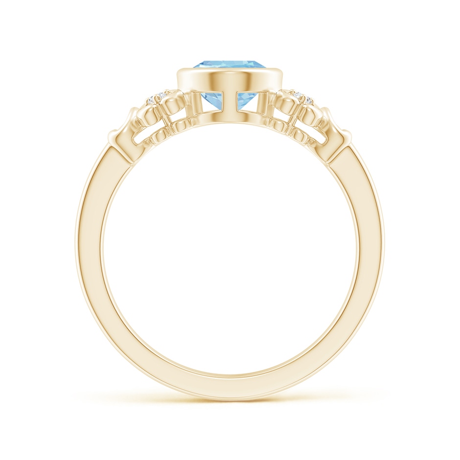 8x6mm AAA Vintage Style Bezel-Set Oval Aquamarine Ring with Diamonds in Yellow Gold side-1
