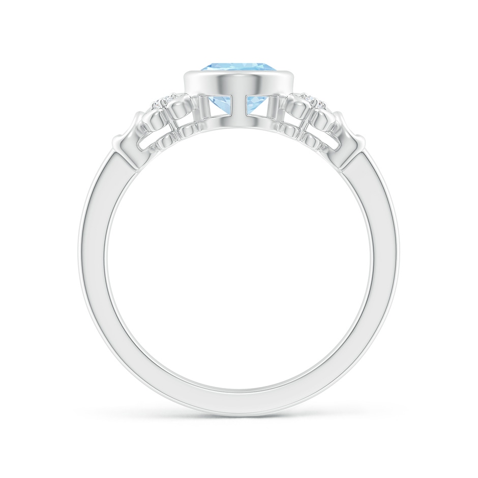 8x6mm AAAA Vintage Style Bezel-Set Oval Aquamarine Ring with Diamonds in P950 Platinum side-1