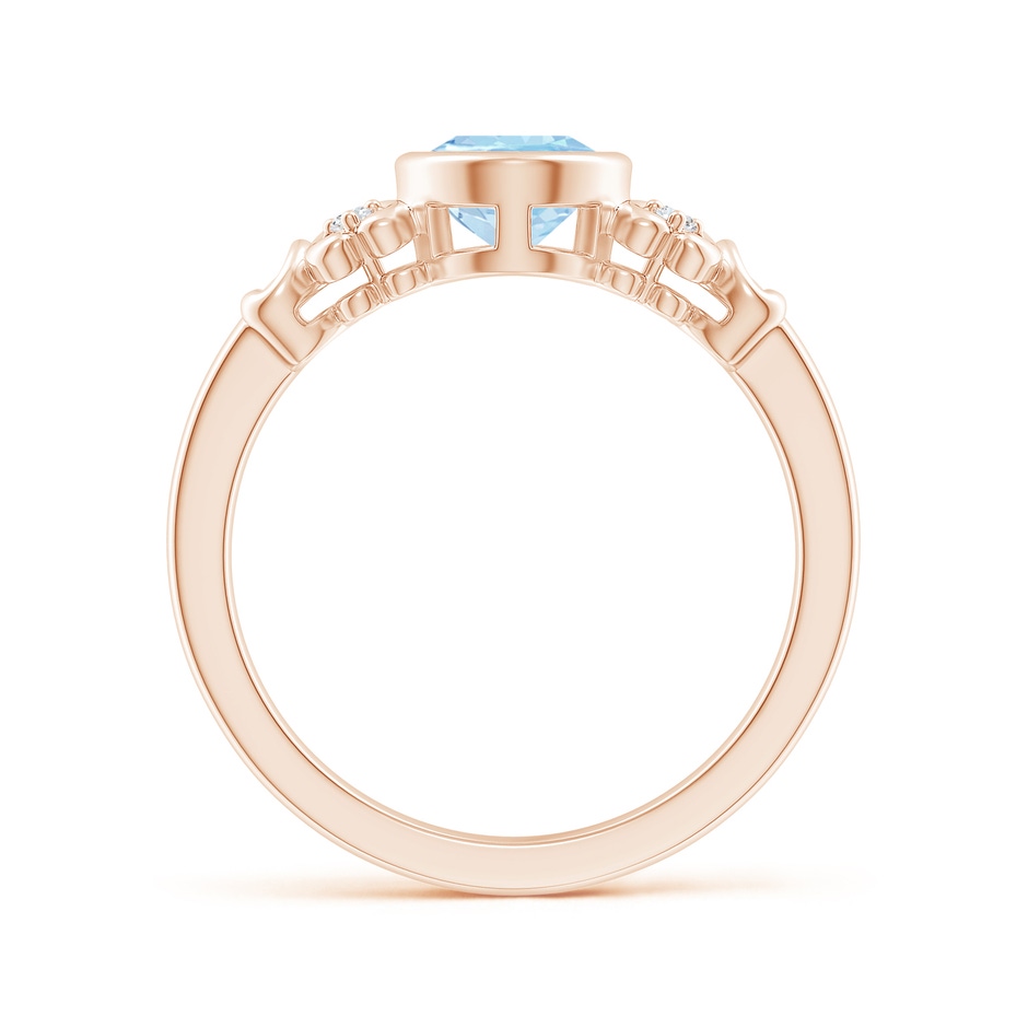 8x6mm AAAA Vintage Style Bezel-Set Oval Aquamarine Ring with Diamonds in Rose Gold side-1