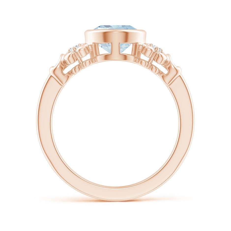 9x7mm A Vintage Style Bezel-Set Oval Aquamarine Ring with Diamonds in Rose Gold side-1