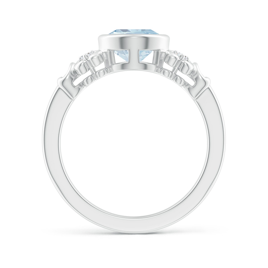 9x7mm A Vintage Style Bezel-Set Oval Aquamarine Ring with Diamonds in White Gold side-1