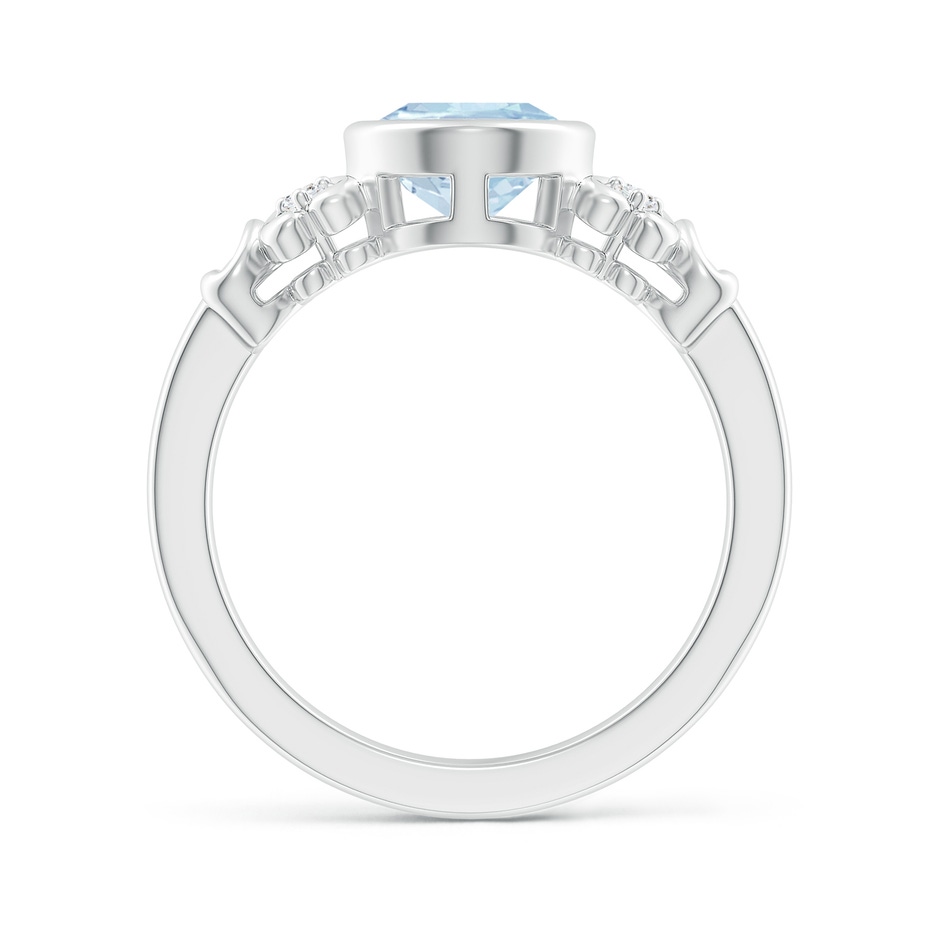 9x7mm AA Vintage Style Bezel-Set Oval Aquamarine Ring with Diamonds in White Gold side-1