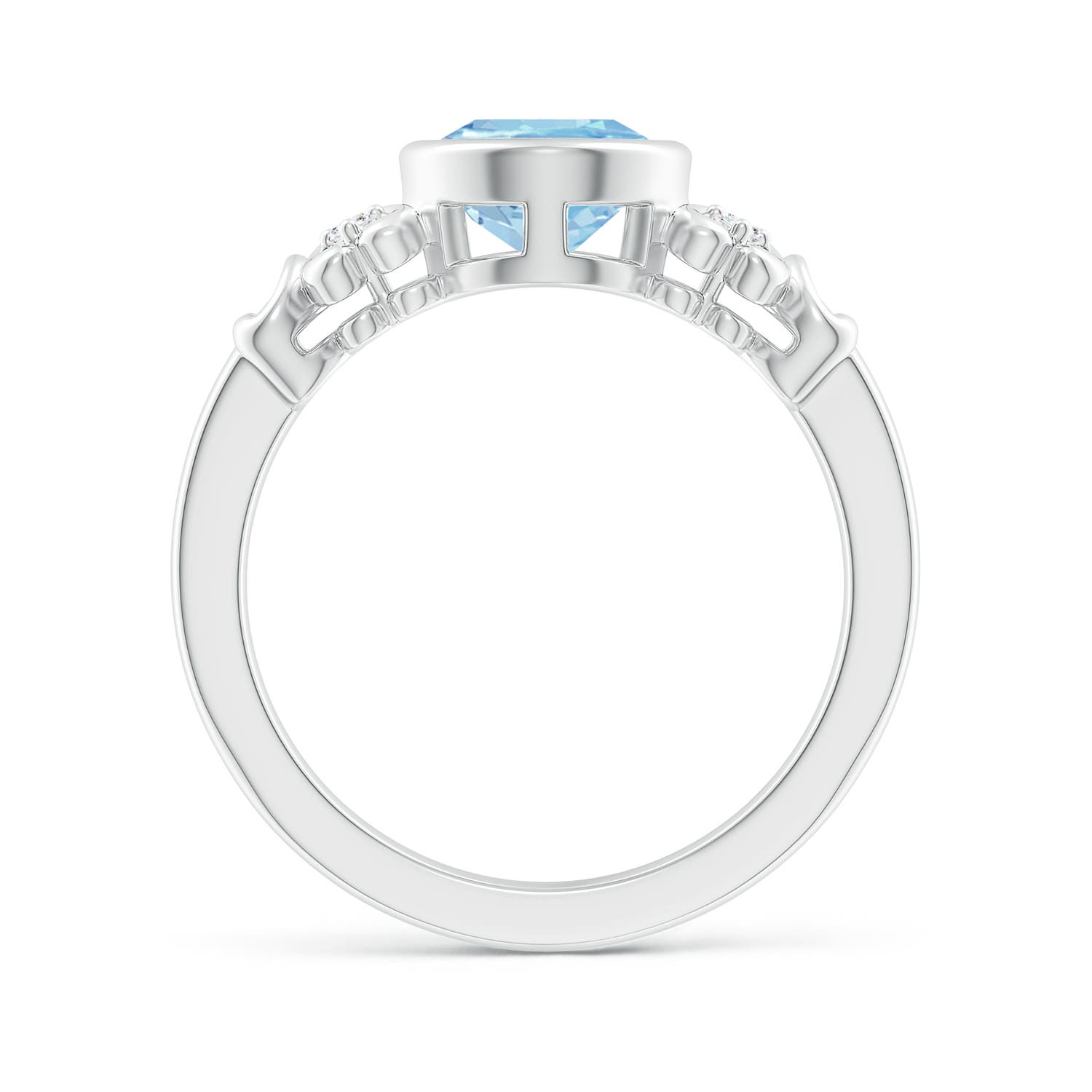 9x7mm AAA Vintage Style Bezel-Set Oval Aquamarine Ring with Diamonds in P950 Platinum