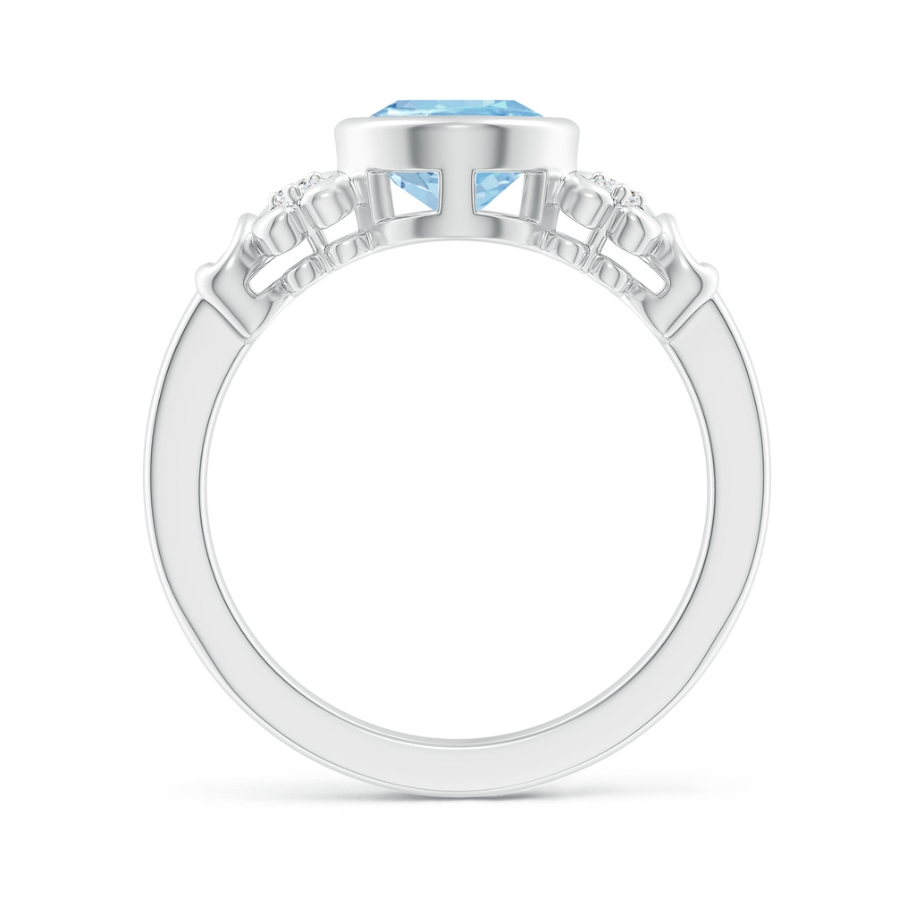 9x7mm AAA Vintage Style Bezel-Set Oval Aquamarine Ring with Diamonds in White Gold Side-1