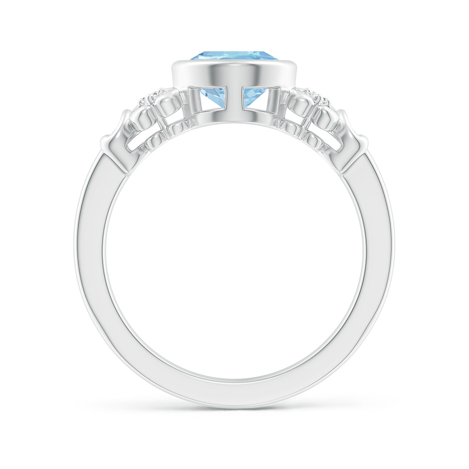 9x7mm AAA Vintage Style Bezel-Set Oval Aquamarine Ring with Diamonds in White Gold side-1