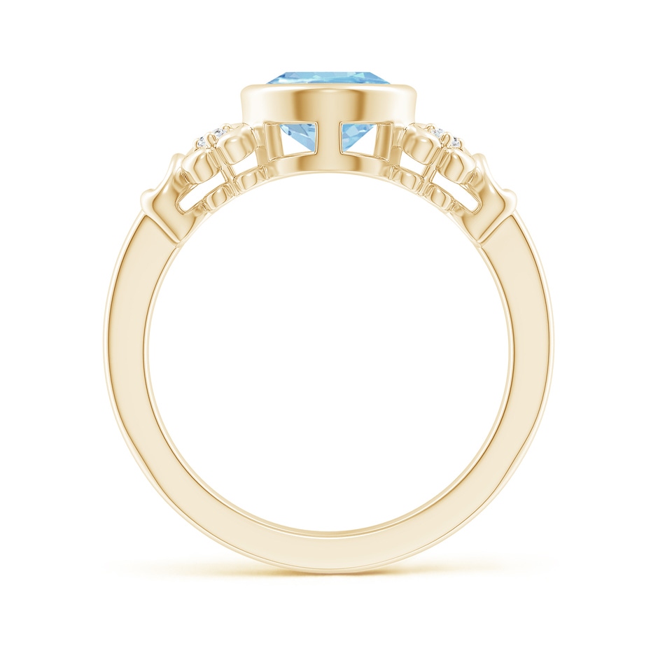 9x7mm AAA Vintage Style Bezel-Set Oval Aquamarine Ring with Diamonds in Yellow Gold side-1