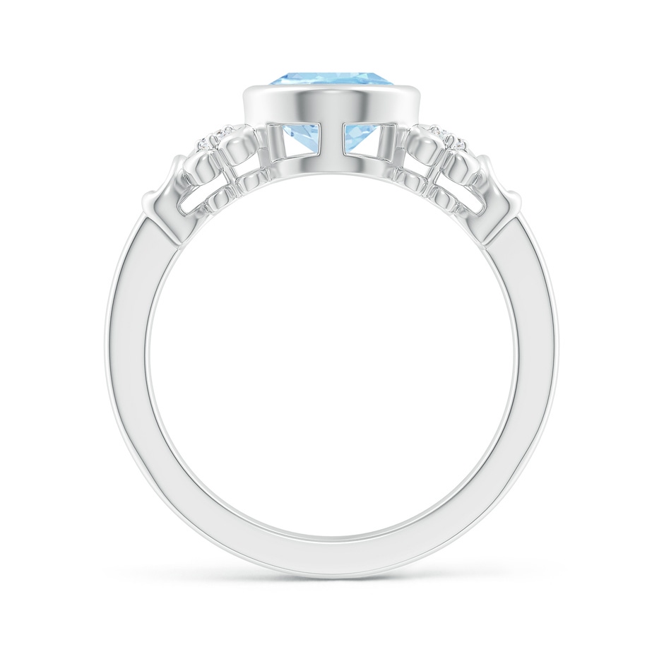 9x7mm AAAA Vintage Style Bezel-Set Oval Aquamarine Ring with Diamonds in White Gold side-1