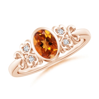 7x5mm AAAA Vintage Style Bezel-Set Oval Citrine Ring with Diamonds in Rose Gold