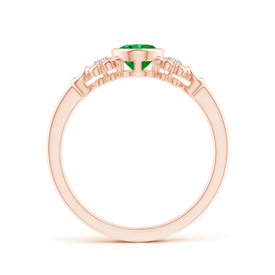 7x5mm Lab-Grown Vintage Style Bezel-Set Oval Emerald Ring with Diamonds in Rose Gold side-1
