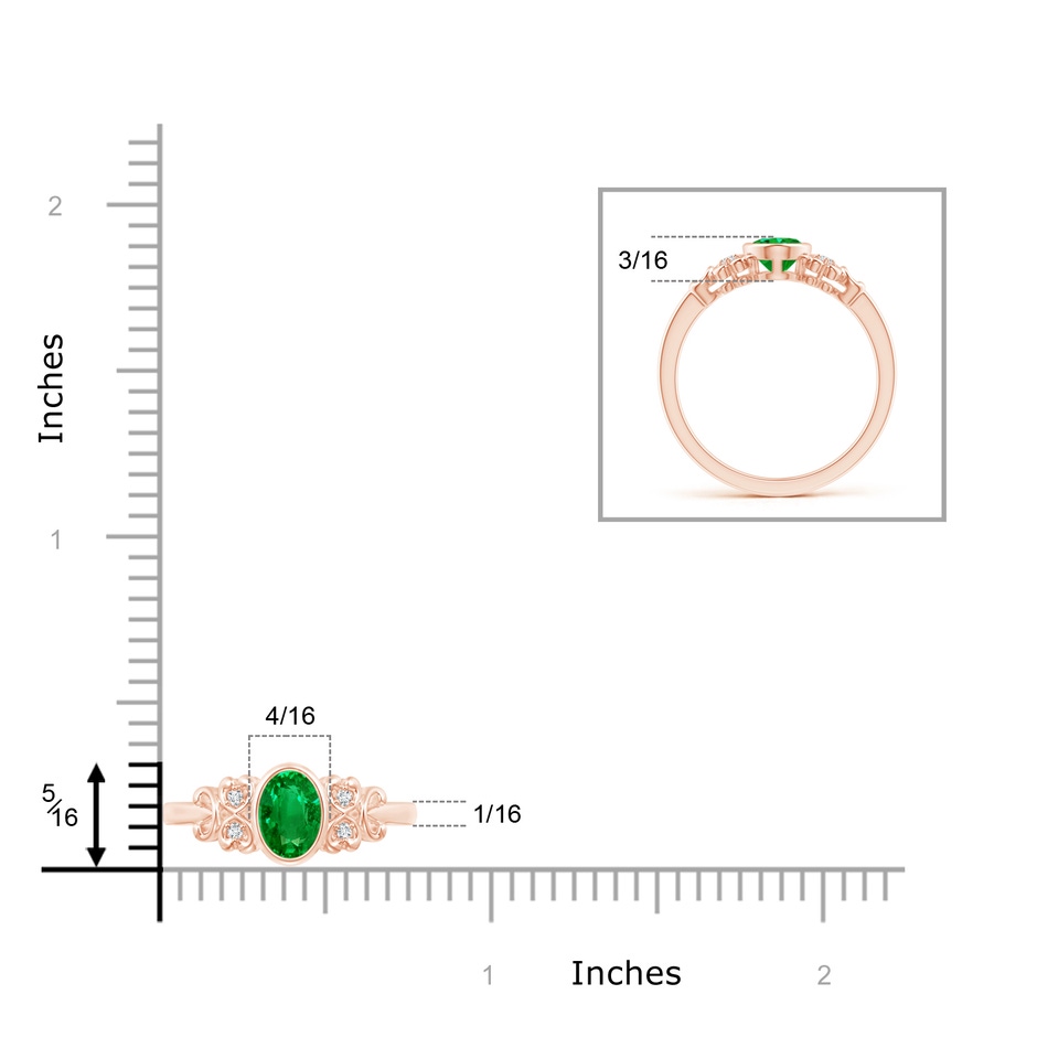 7x5mm Lab-Grown Vintage Style Bezel-Set Oval Emerald Ring with Diamonds in Rose Gold ruler