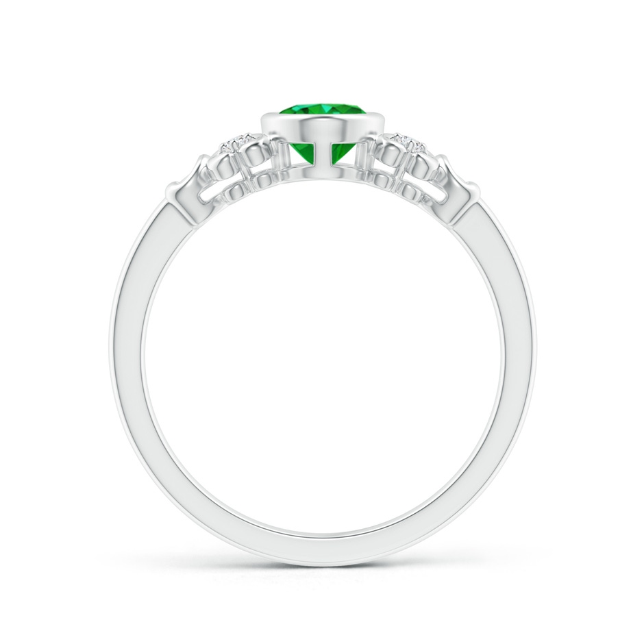 7x5mm Lab-Grown Vintage Style Bezel-Set Oval Emerald Ring with Diamonds in White Gold side-1
