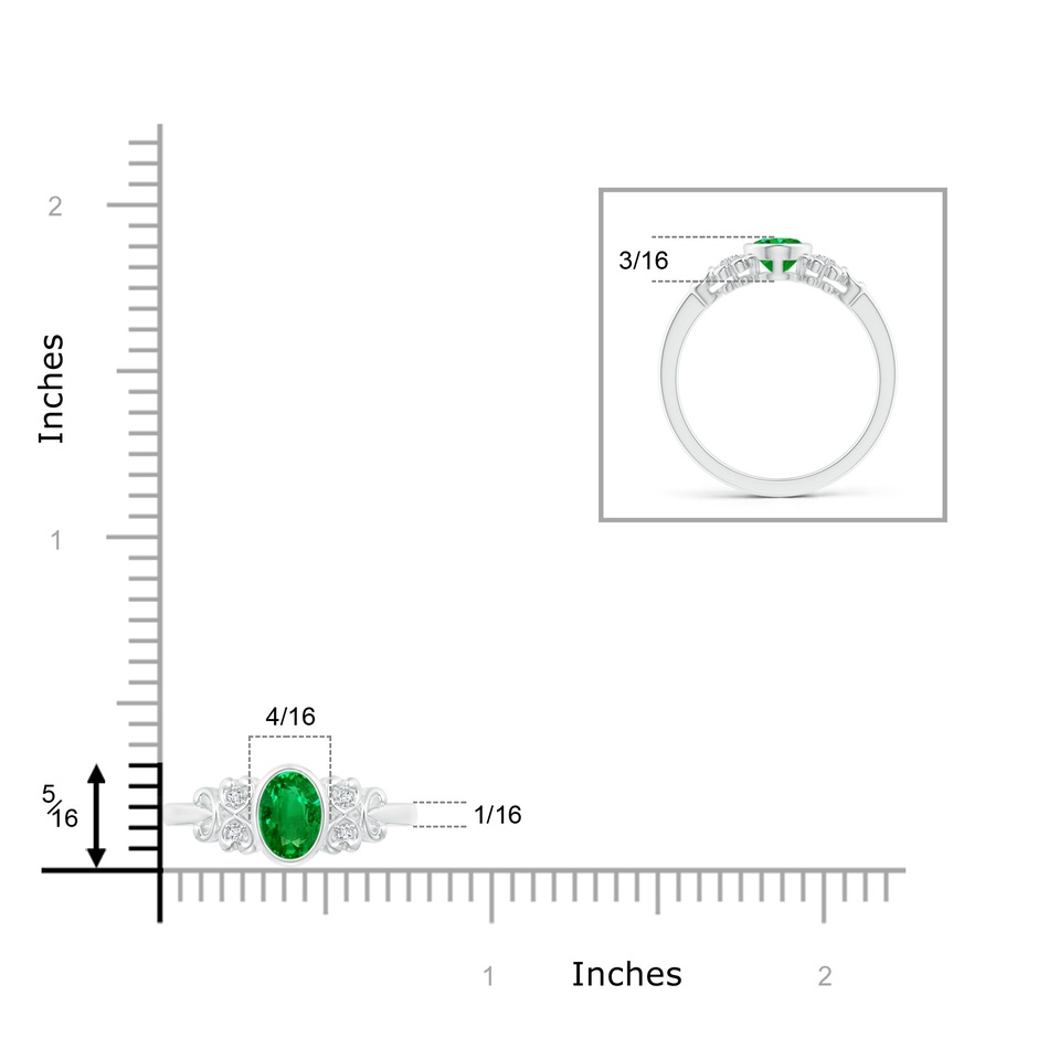 7x5mm Lab-Grown Vintage Style Bezel-Set Oval Emerald Ring with Diamonds in White Gold ruler