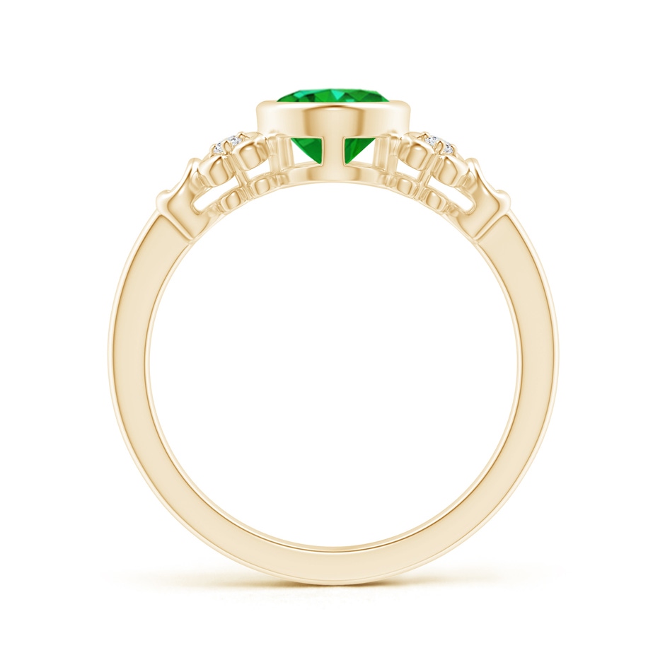 8x6mm Lab-Grown Vintage Style Bezel-Set Oval Emerald Ring with Diamonds in Yellow Gold side-1