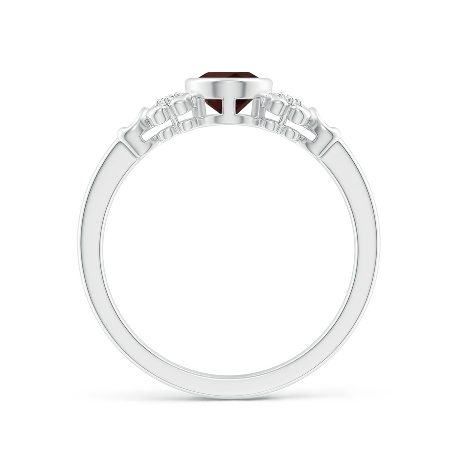 7x5mm A Vintage Style Bezel-Set Oval Garnet Ring with Diamonds in White Gold side-1