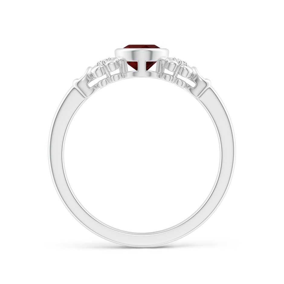 7x5mm AAA Vintage Style Bezel-Set Oval Garnet Ring with Diamonds in White Gold side-1