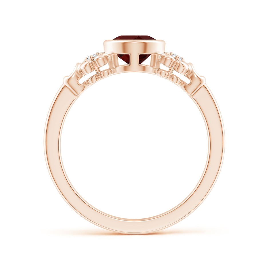 8x6mm AAA Vintage Style Bezel-Set Oval Garnet Ring with Diamonds in Rose Gold side-1