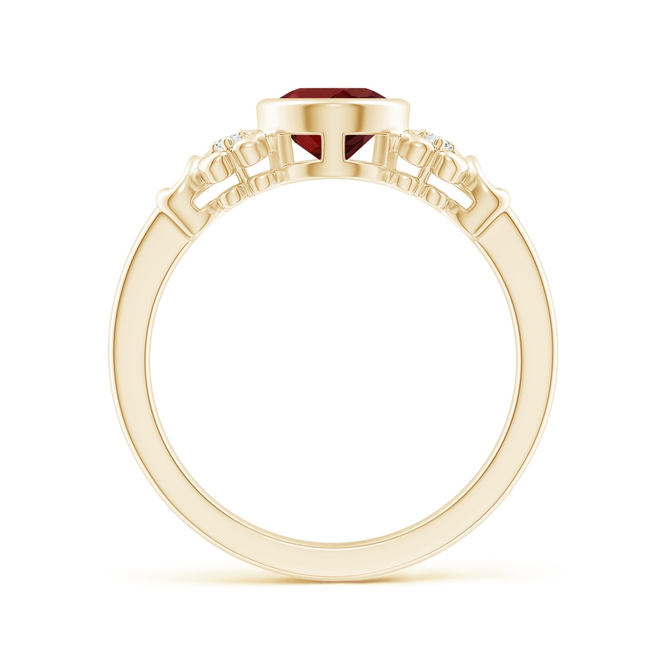 8x6mm AAAA Vintage Style Bezel-Set Oval Garnet Ring with Diamonds in Yellow Gold side-1