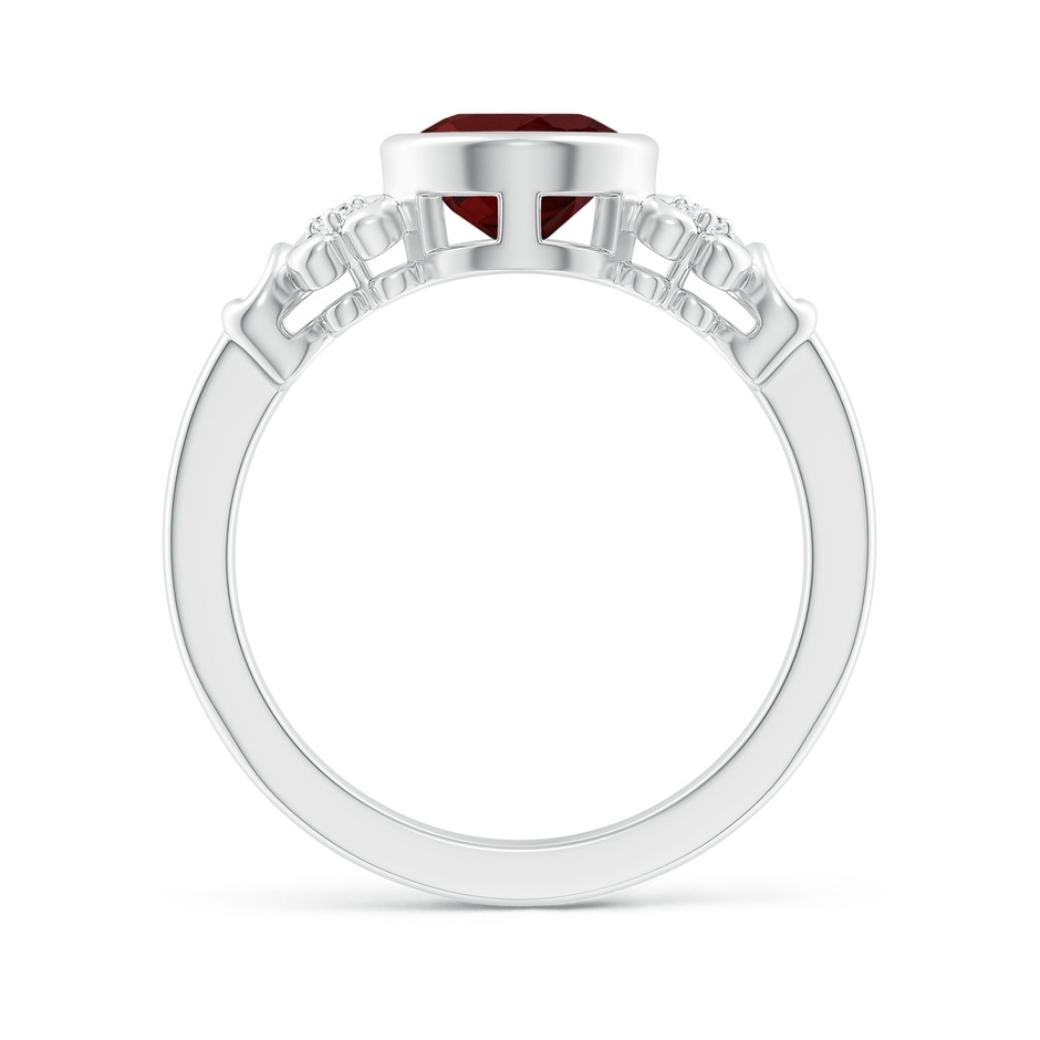 9x7mm AAA Vintage Style Bezel-Set Oval Garnet Ring with Diamonds in White Gold side-1