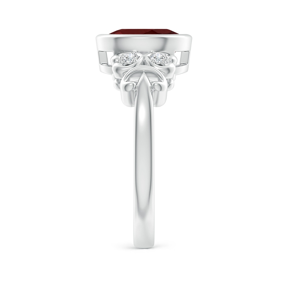 9x7mm AAA Vintage Style Bezel-Set Oval Garnet Ring with Diamonds in White Gold side-2