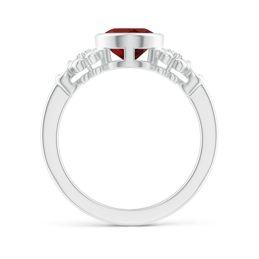 9x7mm AAAA Vintage Style Bezel-Set Oval Garnet Ring with Diamonds in White Gold Side-1