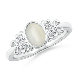 7x5mm AAA Vintage Style Bezel-Set Oval Moonstone Ring with Diamonds in White Gold