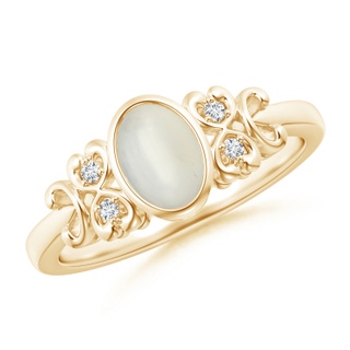 7x5mm AAA Vintage Style Bezel-Set Oval Moonstone Ring with Diamonds in Yellow Gold