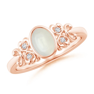 7x5mm AAAA Vintage Style Bezel-Set Oval Moonstone Ring with Diamonds in Rose Gold