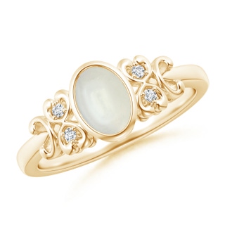 7x5mm AAAA Vintage Style Bezel-Set Oval Moonstone Ring with Diamonds in Yellow Gold