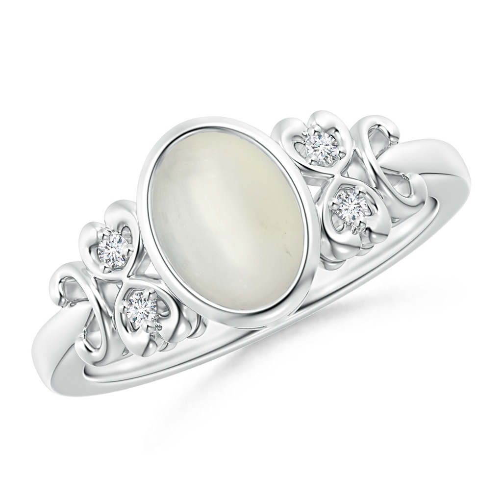 8x6mm AAA Vintage Style Bezel-Set Oval Moonstone Ring with Diamonds in White Gold