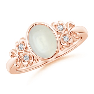 8x6mm AAAA Vintage Style Bezel-Set Oval Moonstone Ring with Diamonds in Rose Gold