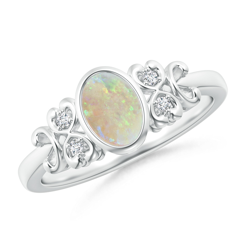 7x5mm AAA Vintage Style Bezel-Set Oval Opal Ring with Diamonds in P950 Platinum 