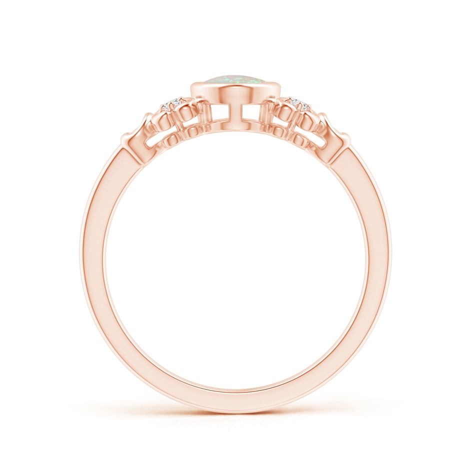 7x5mm AAA Vintage Style Bezel-Set Oval Opal Ring with Diamonds in Rose Gold side-1